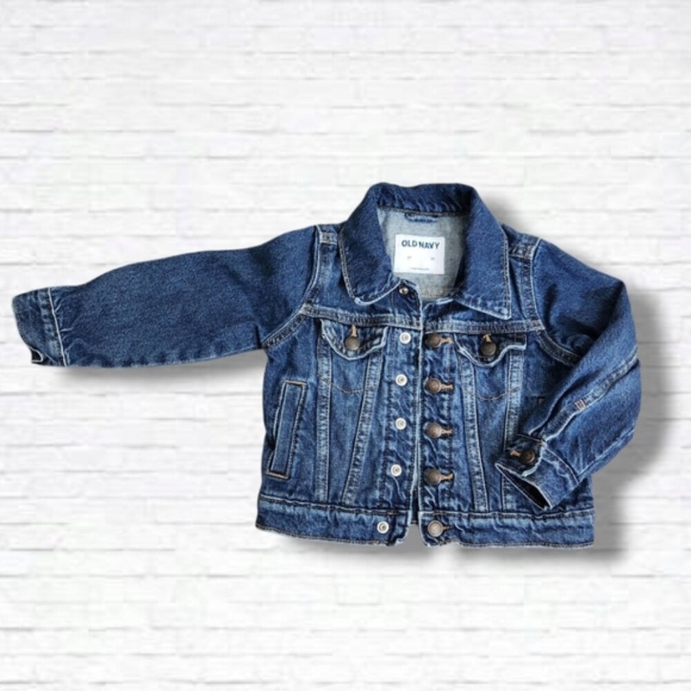 Old Navy Dark Blue Denim Snap Button Jean Jacket Size 3T Unisex